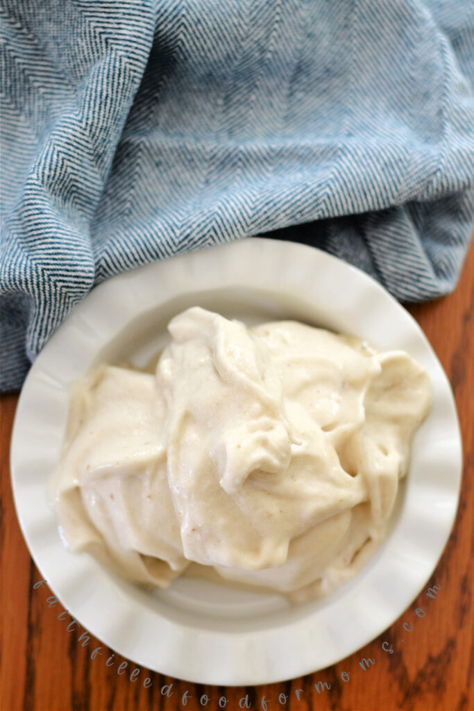 Bowl of Banana Ice Cream with Blue napkin
