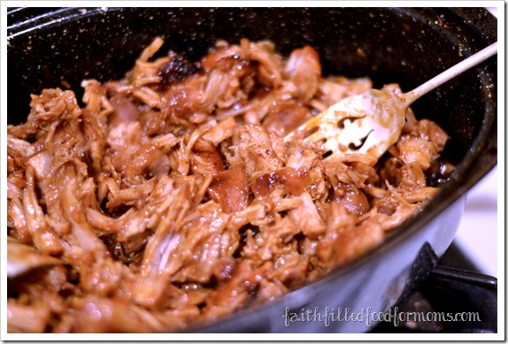 Barbecue Pork Sandwich shredded Barbecue Pork in a roasting pan