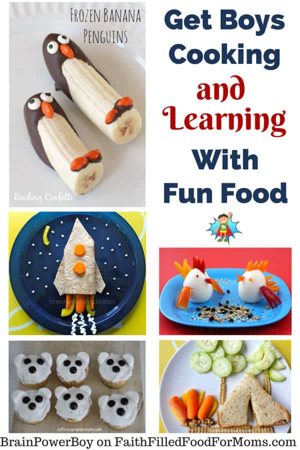Boys' Learning in the Kitchen with fun food.