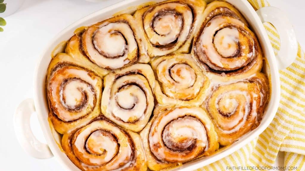 Pillsbury canned cinnamon rolls baked with heavy whipping cream and cream cheese icing
