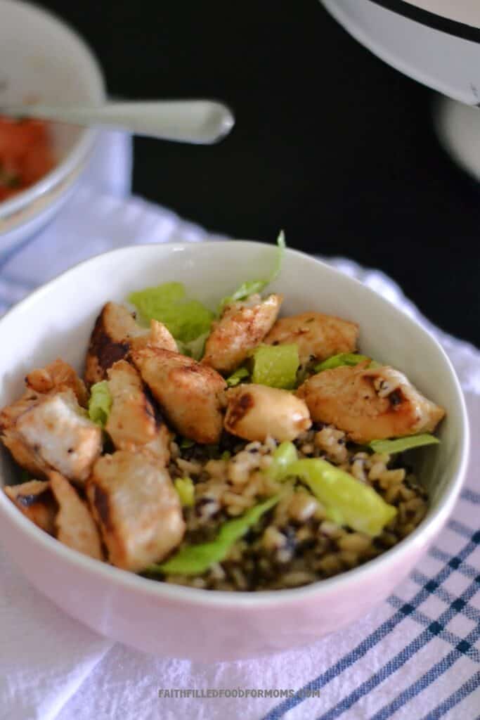 Chicken Burrito Bowls with Leftover Taco Chicken Chicken Burrito Bowl before adding Pico