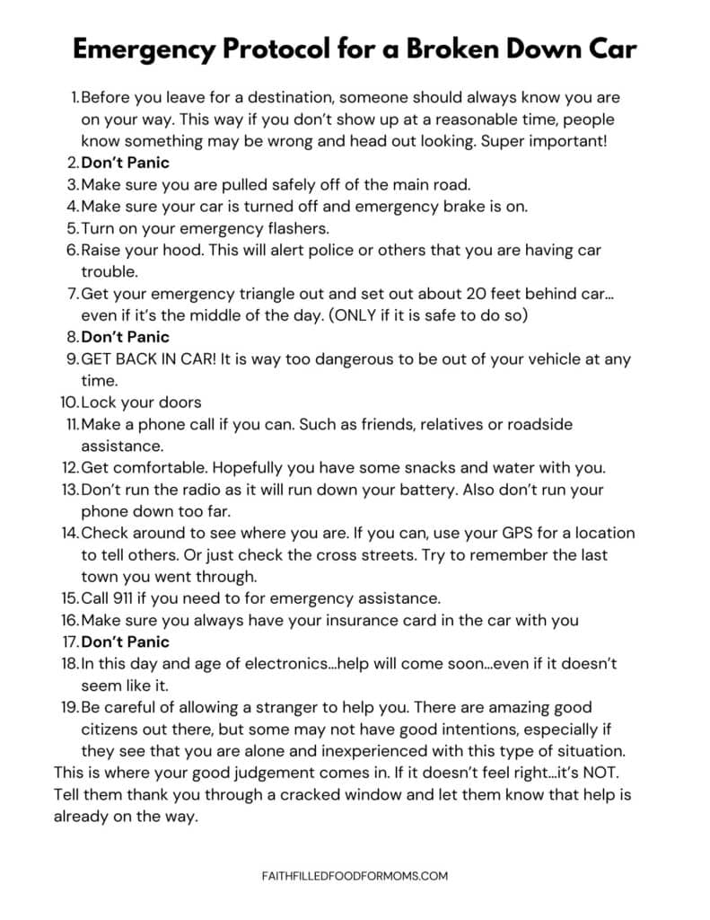 Car Prep for College Student with Emergency Checklist Printable emergency roadside check list for college students