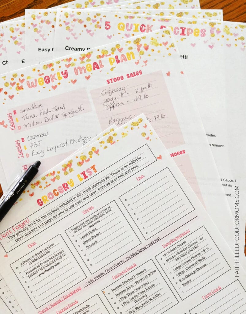 Free Meal Planner Printable Template & Grocery List Pages of Free Meal planner and Grocery list with recipes