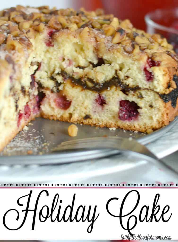 Close up of Cranberry Plum Coffee Cake with Walnuts on top!