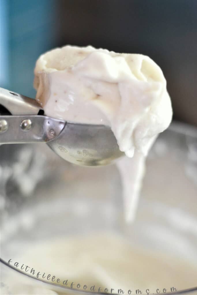 Ice Cream Scoop with homemade banana ice cream in it.