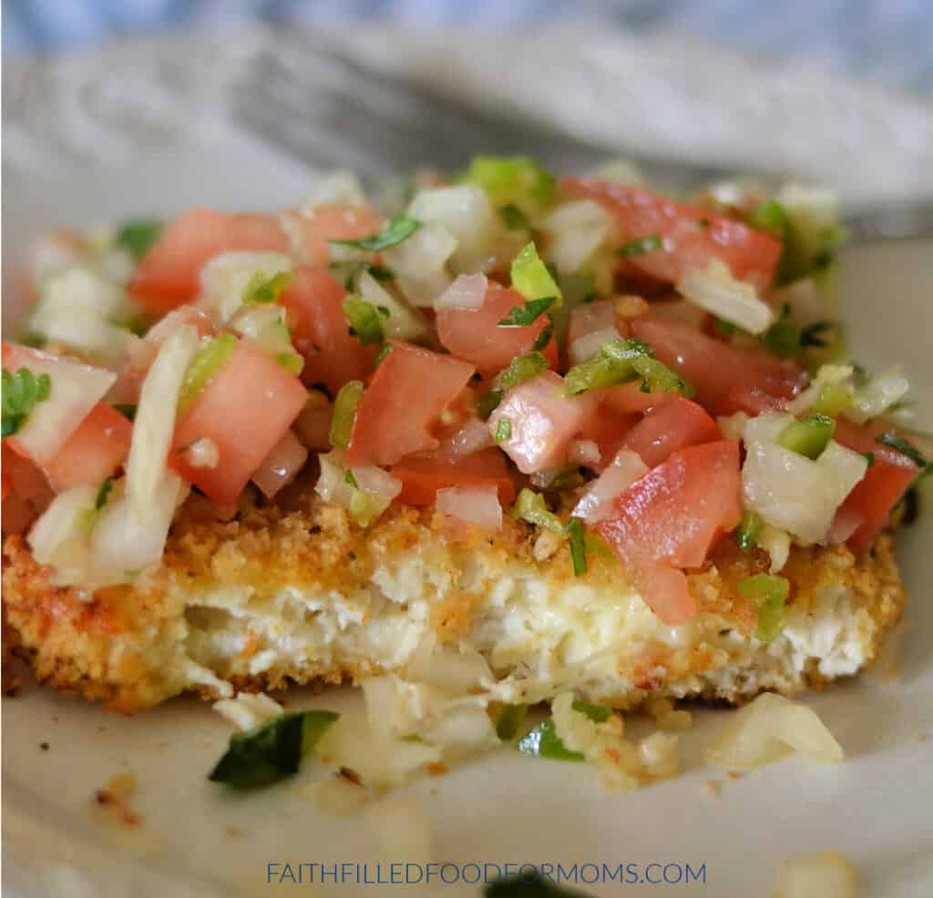Easy Ground Chicken Patties (Crispy, 4 Ingredients & Freezer-Friendly) Homemade Crispy Chicken Patty with pico de gilo on top