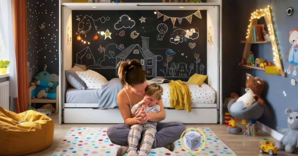 How to Teach Kids to Pray with a Simple Prayer Cube Activity Mother and child praying together with hands folded, eyes closed sitting on the floor in bedroom.