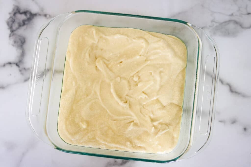 lazy cake mix cake mix for lazy cake in baking dish uncooked