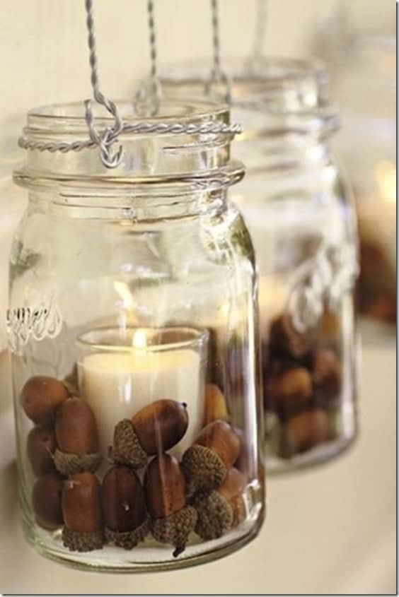 Fall Decor Projects on a budget mason jars with acorns and candle