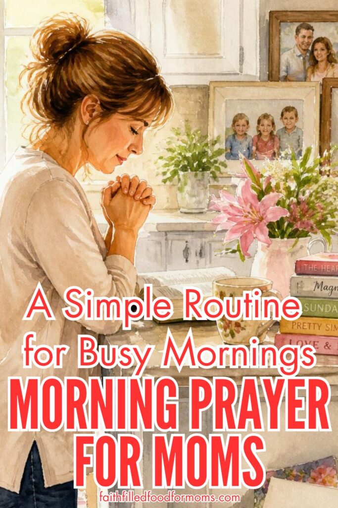 morning prayer for moms Mom Praying at kitchen counter