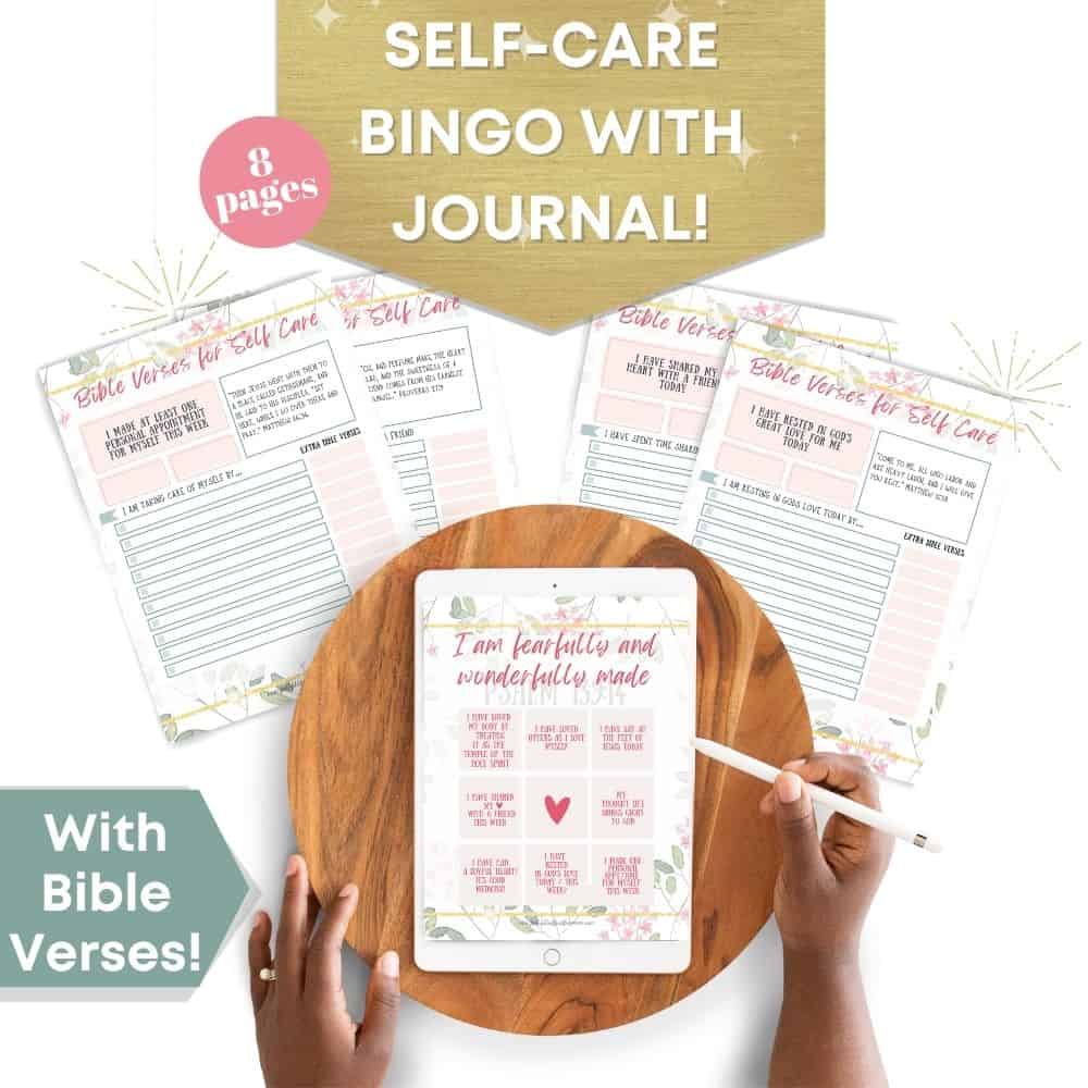 bible verses loving yourself Self Care bingo with Journal