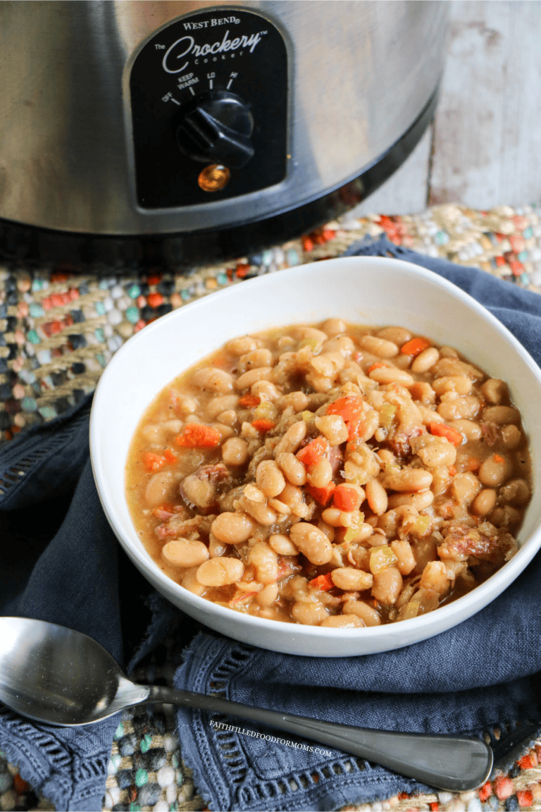 Bowl of Crockpot Ham and Beans Soup