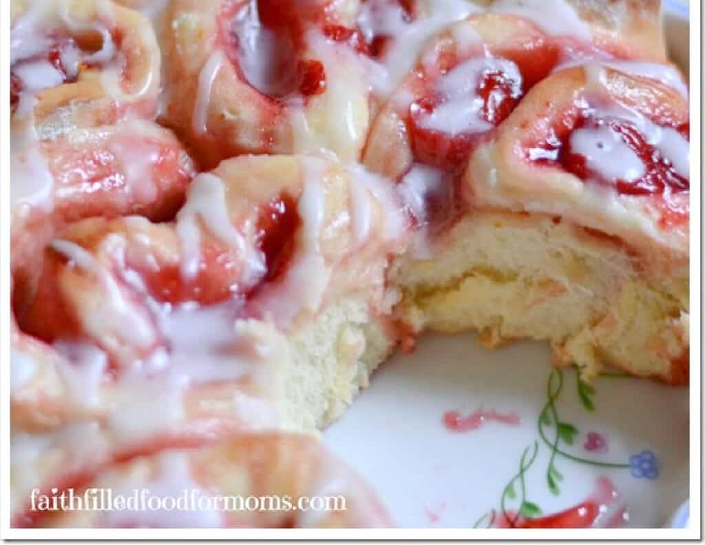 Cherry Sweet Rolls Inside of Homemade Cherry Sweet Rolls to show how fluffy they are