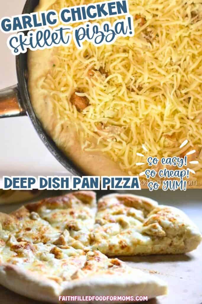Garlic Chicken Skillet Pizza with yummy mozzarella cheese.