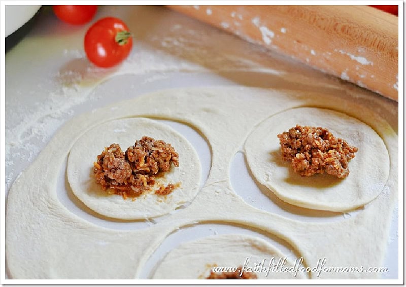 mini calzones school lunch hamburger mixture in the middle of the dough