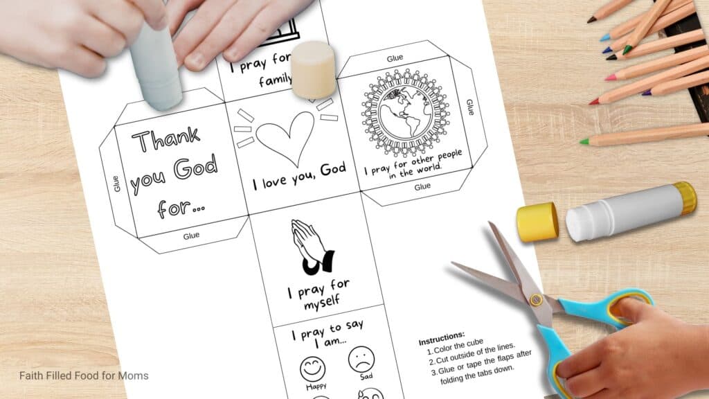 Printable Prayer Cube for Teaching Kids How to Pray Printable prayer cube activity for kids. Kids cutting out and gluing the prayer cube.