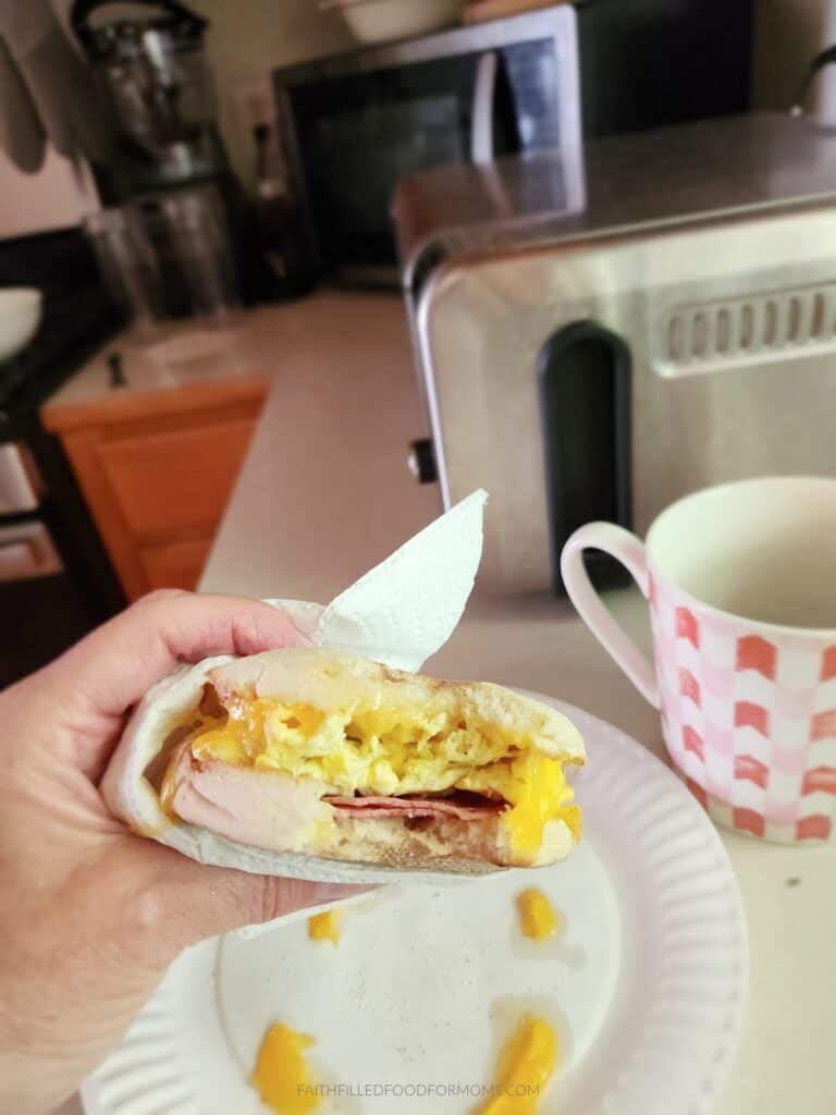 breakfast sandwich freezer meal another look inside a bite of these yummy breakfast sandwich freezer meal