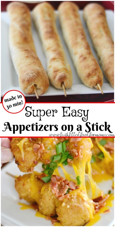 Super easy appetizers on a stick 30 min or less! Can be made ahead of time too! Great for that Homegating party on Game Day!